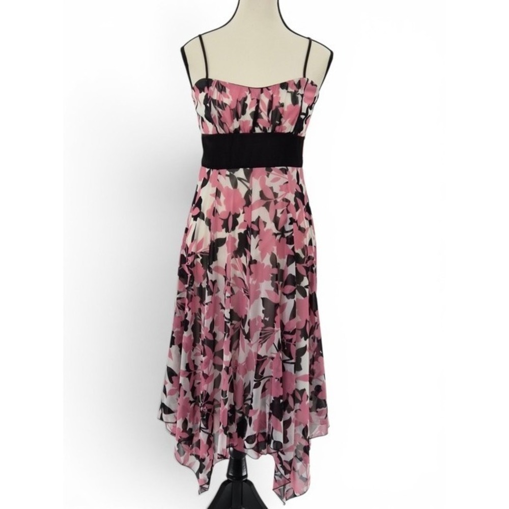 Le Château Floral Midi Dress S Pink Black Y2K Wedding Guest Party Made in Canada